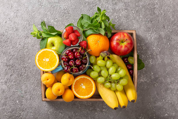 A box filled with organic fresh fruits.